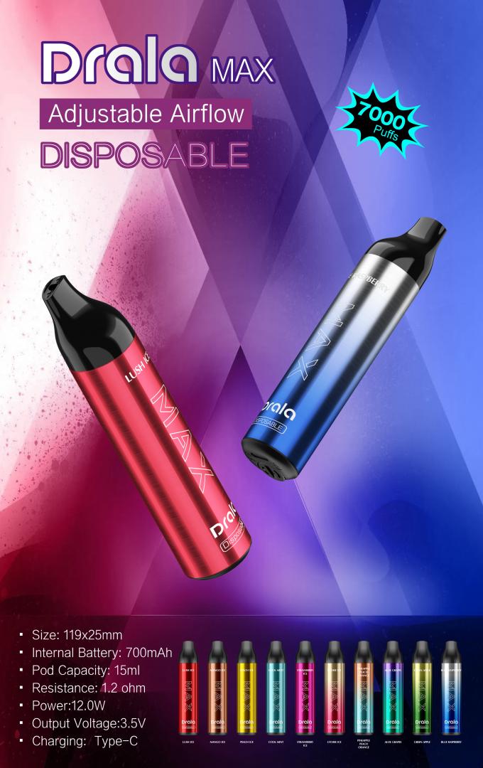O controle descartável Rechargable Vape descartável do fluxo de ar da vagem de Vape dos sopros grandes encerra o OEM 0