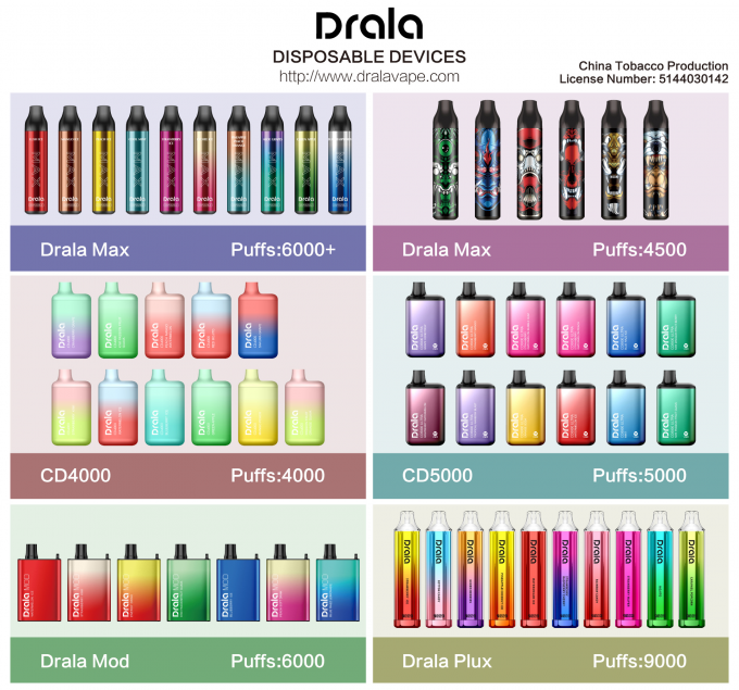 Dispositivo descartável da vagem de Vape dos sopros da estrela 600 de Drala 6