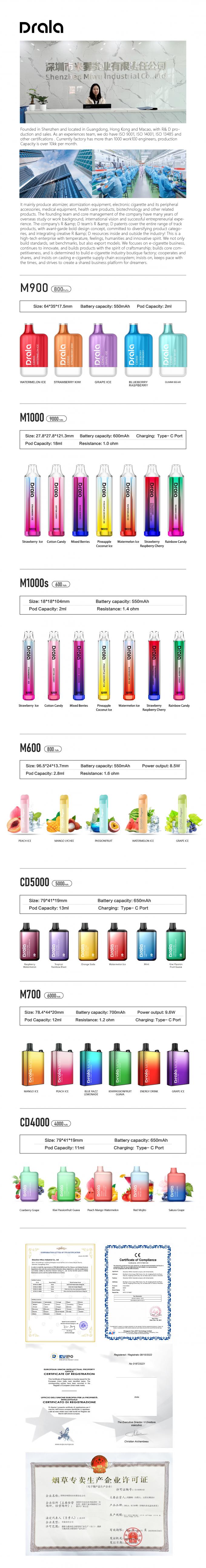 Drala Vape 5000 sopra vagem recarregável de Vape 4